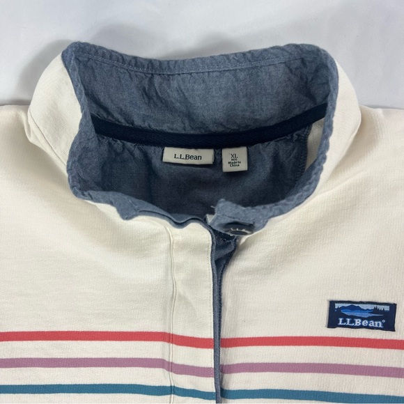 L.L. Bean Women’s Striped Rugby Polo Quarter Snap Pullover Henley Shirt - Picture 3 of 10